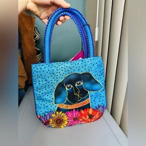 Laurel Burch Matisse in Flowers Black Lab Dog Small Tote
Blue Artistic Print Bag